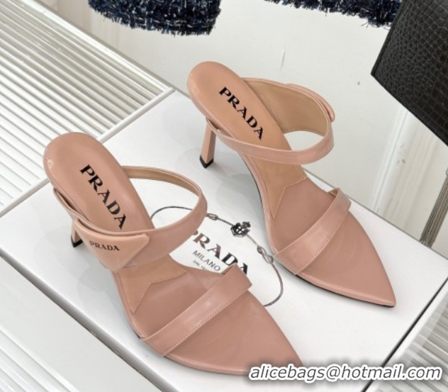 Shop Cheap Prada Brushed Leather Pointed Slides Sandal 9.5cm Light Pink 0530024