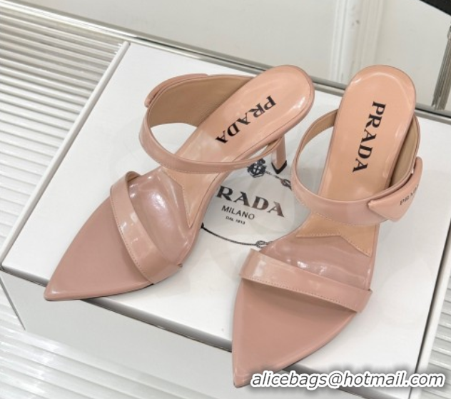 Shop Cheap Prada Brushed Leather Pointed Slides Sandal 9.5cm Light Pink 0530024