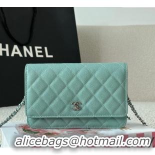 Best Price Chanel Grained Calfskin Classic Wallet on Chain WOC AP4241 Light Green/Silver 2025