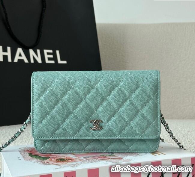 Best Price Chanel Grained Calfskin Classic Wallet on Chain WOC AP4241 Light Green/Silver 2025