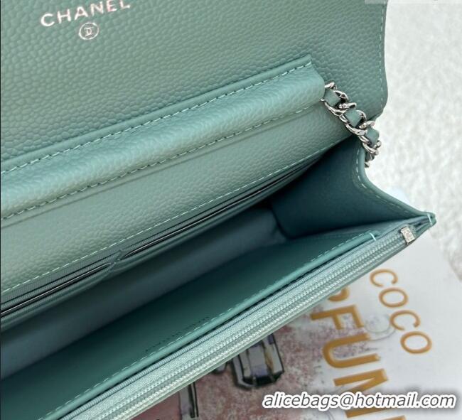 Best Price Chanel Grained Calfskin Classic Wallet on Chain WOC AP4241 Light Green/Silver 2025