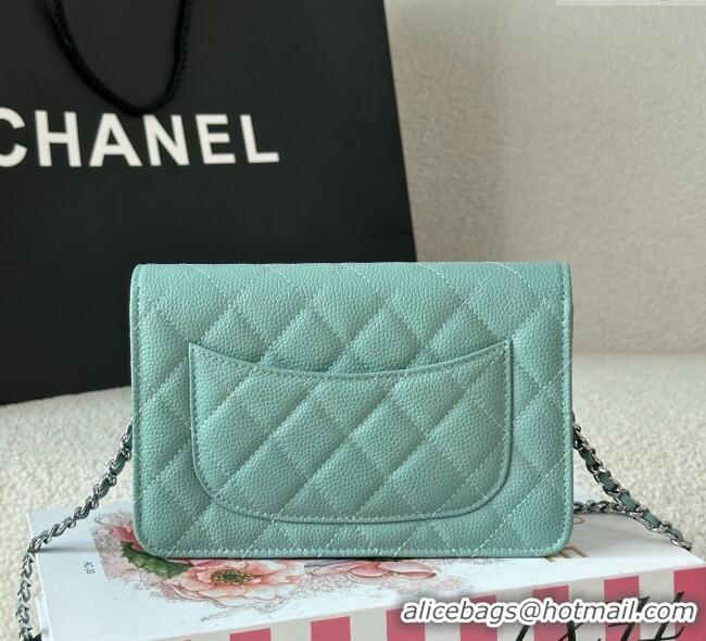 Best Price Chanel Grained Calfskin Classic Wallet on Chain WOC AP4241 Light Green/Silver 2025