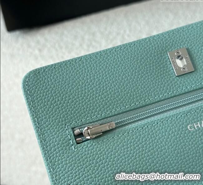Best Price Chanel Grained Calfskin Classic Wallet on Chain WOC AP4241 Light Green/Silver 2025