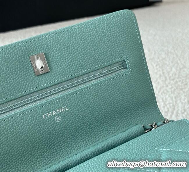 Best Price Chanel Grained Calfskin Classic Wallet on Chain WOC AP4241 Light Green/Silver 2025