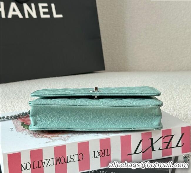 Best Price Chanel Grained Calfskin Classic Wallet on Chain WOC AP4241 Light Green/Silver 2025
