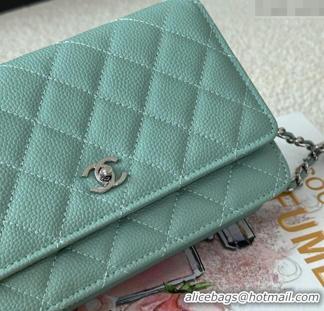 Best Price Chanel Grained Calfskin Classic Wallet on Chain WOC AP4241 Light Green/Silver 2025