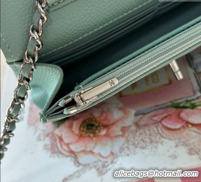 Best Price Chanel Grained Calfskin Classic Wallet on Chain WOC AP4241 Light Green/Silver 2025