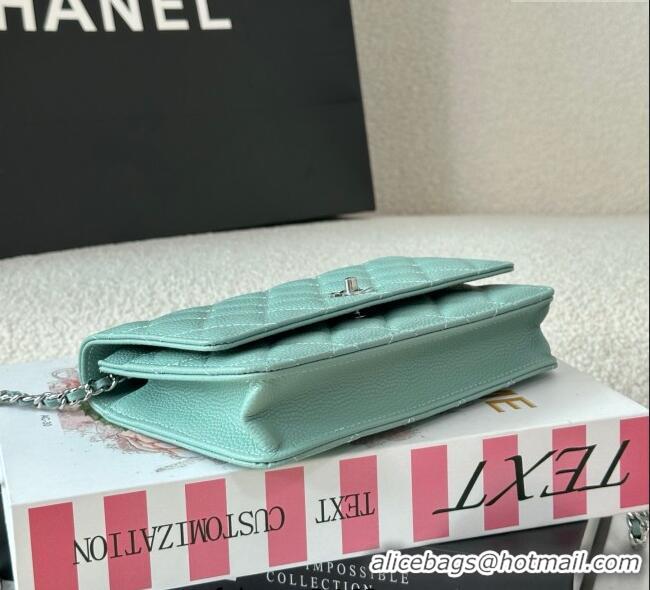 Best Price Chanel Grained Calfskin Classic Wallet on Chain WOC AP4241 Light Green/Silver 2025