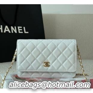 Most Popular Chanel Grained Calfskin Classic Wallet on Chain WOC AP4241 White/Gold 2025
