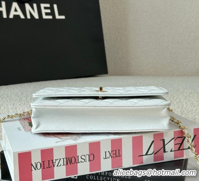 Most Popular Chanel Grained Calfskin Classic Wallet on Chain WOC AP4241 White/Gold 2025