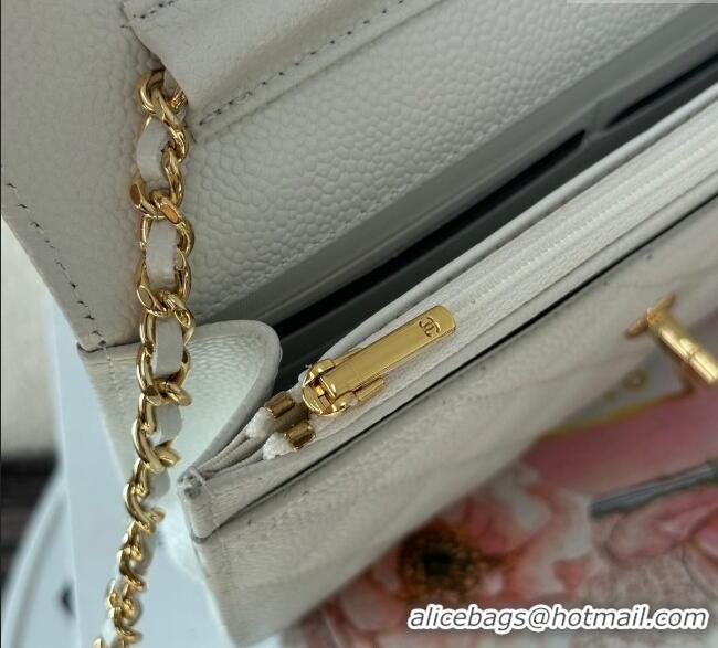 Most Popular Chanel Grained Calfskin Classic Wallet on Chain WOC AP4241 White/Gold 2025