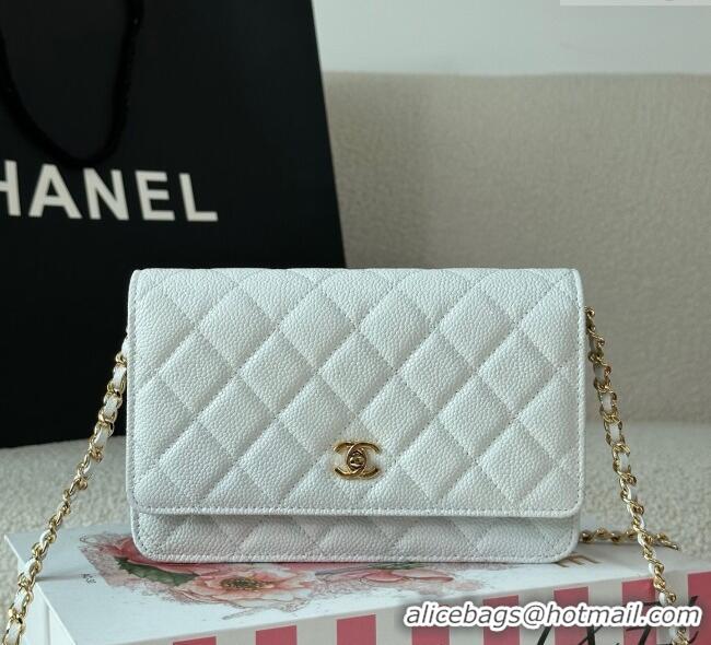 Most Popular Chanel Grained Calfskin Classic Wallet on Chain WOC AP4241 White/Gold 2025