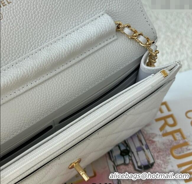 Most Popular Chanel Grained Calfskin Classic Wallet on Chain WOC AP4241 White/Gold 2025