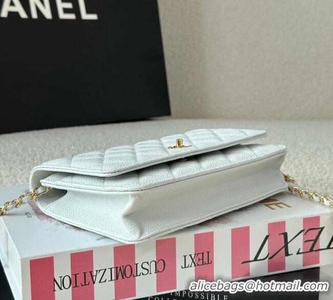 Most Popular Chanel Grained Calfskin Classic Wallet on Chain WOC AP4241 White/Gold 2025