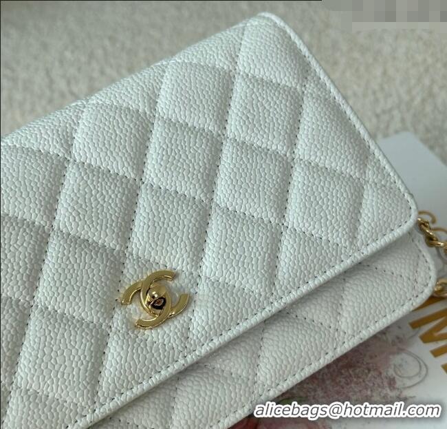 Most Popular Chanel Grained Calfskin Classic Wallet on Chain WOC AP4241 White/Gold 2025