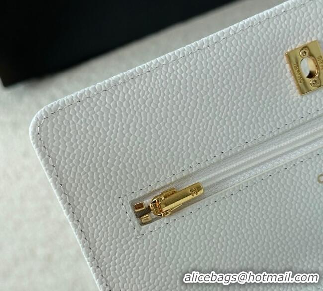 Most Popular Chanel Grained Calfskin Classic Wallet on Chain WOC AP4241 White/Gold 2025