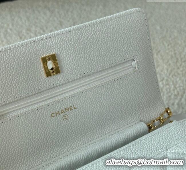 Most Popular Chanel Grained Calfskin Classic Wallet on Chain WOC AP4241 White/Gold 2025