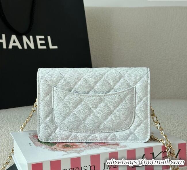 Most Popular Chanel Grained Calfskin Classic Wallet on Chain WOC AP4241 White/Gold 2025