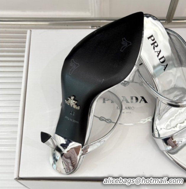 Perfect Prada Brushed Leather Pointed Slides Sandal 9.5cm Silver 0530025