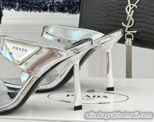 Perfect Prada Brushed Leather Pointed Slides Sandal 9.5cm Silver 0530025