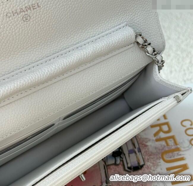 Grade Design Chanel Grained Calfskin Classic Wallet on Chain WOC AP4241 White/Silver 2025