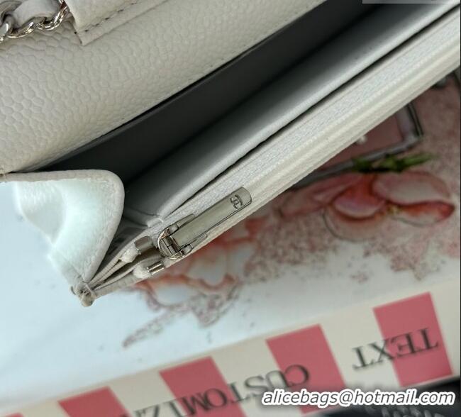 Grade Design Chanel Grained Calfskin Classic Wallet on Chain WOC AP4241 White/Silver 2025