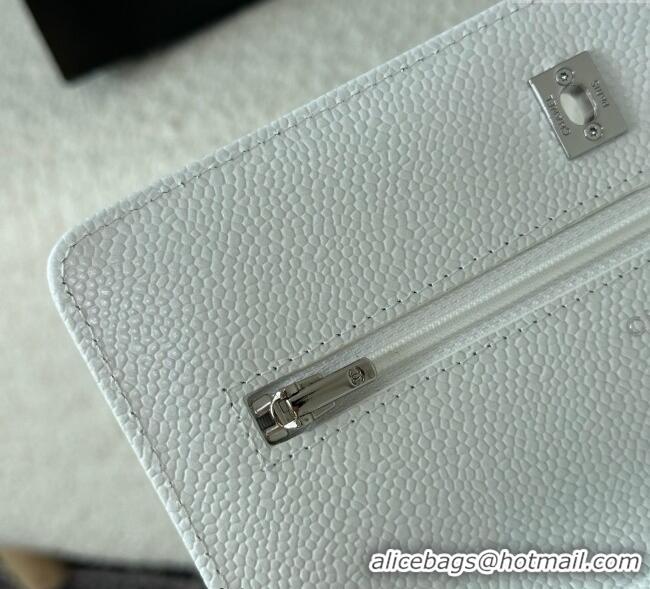 Grade Design Chanel Grained Calfskin Classic Wallet on Chain WOC AP4241 White/Silver 2025
