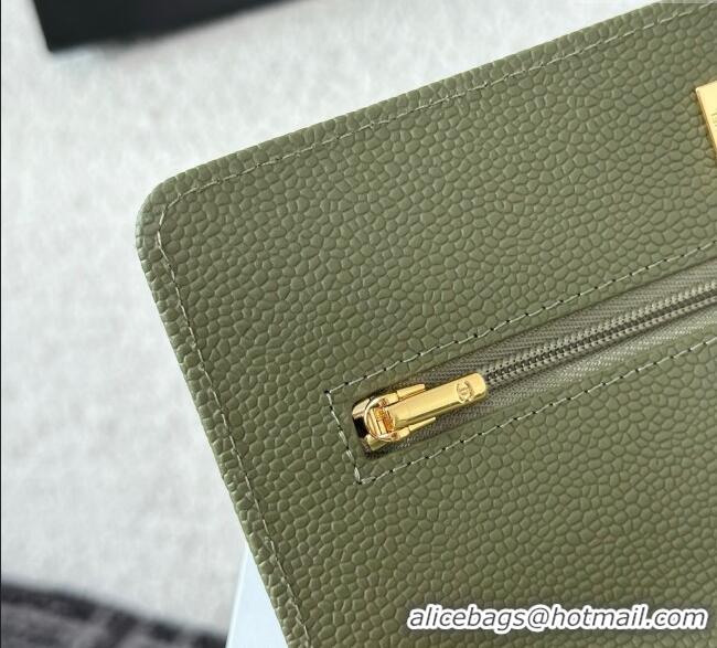 Top Grade Chanel Grained Calfskin Classic Wallet on Chain WOC AP4241 Khaki Green/Gold 2025