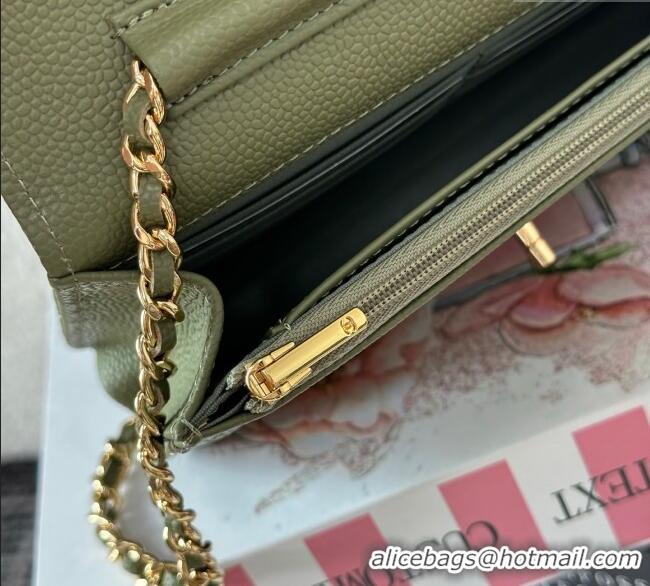 Top Grade Chanel Grained Calfskin Classic Wallet on Chain WOC AP4241 Khaki Green/Gold 2025