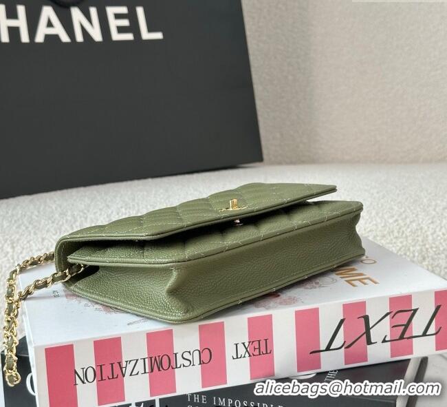 Top Grade Chanel Grained Calfskin Classic Wallet on Chain WOC AP4241 Khaki Green/Gold 2025