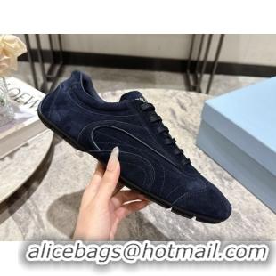 Best Grade Prada Antiqued Suede Sneakers Dark Blue 2025 PR053004