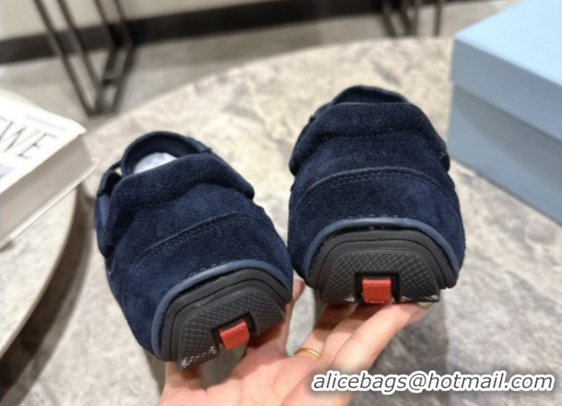 Best Grade Prada Antiqued Suede Sneakers Dark Blue 2025 PR053004