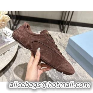 Best Product Prada Antiqued Suede Sneakers Brown 2025 PR053004