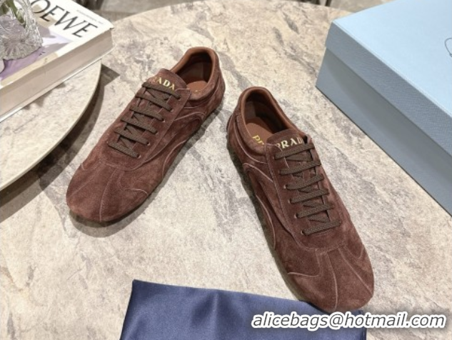 Best Product Prada Antiqued Suede Sneakers Brown 2025 PR053004
