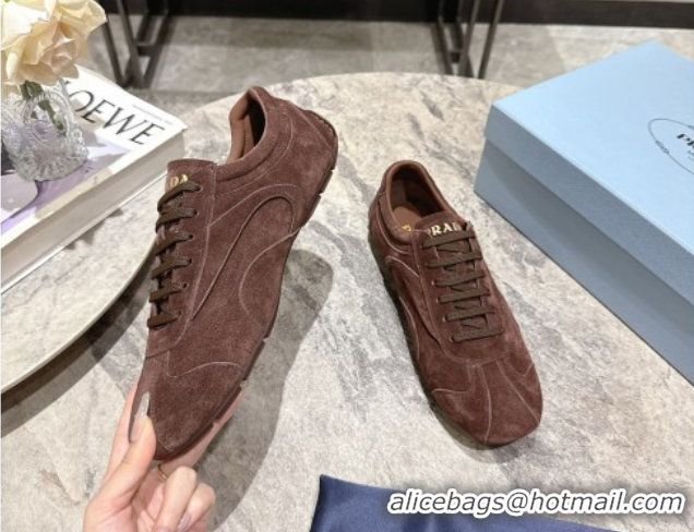 Best Product Prada Antiqued Suede Sneakers Brown 2025 PR053004