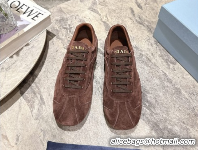 Best Product Prada Antiqued Suede Sneakers Brown 2025 PR053004