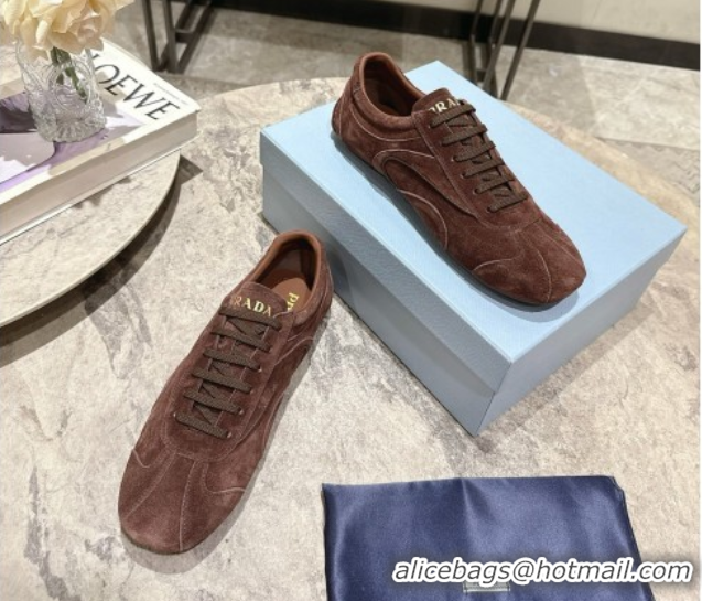 Best Product Prada Antiqued Suede Sneakers Brown 2025 PR053004