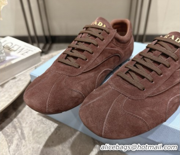Best Product Prada Antiqued Suede Sneakers Brown 2025 PR053004