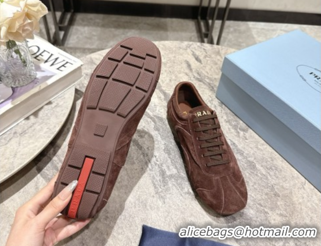 Best Product Prada Antiqued Suede Sneakers Brown 2025 PR053004