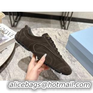 Best Price Prada Antiqued Suede Sneakers Green 2025 PR053004