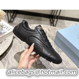 Shop Duplicate Prada Antiqued Leather Sneakers Black 2025 PR053004