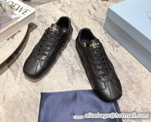 Shop Duplicate Prada Antiqued Leather Sneakers Black 2025 PR053004