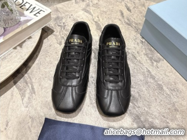 Shop Duplicate Prada Antiqued Leather Sneakers Black 2025 PR053004