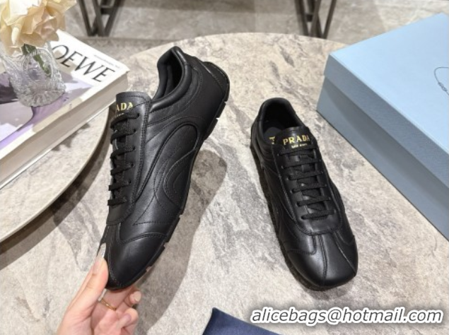 Shop Duplicate Prada Antiqued Leather Sneakers Black 2025 PR053004