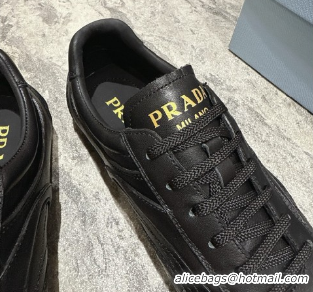 Shop Duplicate Prada Antiqued Leather Sneakers Black 2025 PR053004