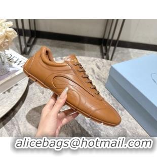 Pretty Style Prada Antiqued Leather Sneakers Light Brown 2025 PR053004