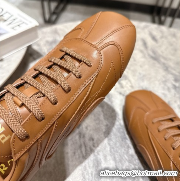 Pretty Style Prada Antiqued Leather Sneakers Light Brown 2025 PR053004