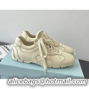 Good Quality Prada Antiqued Leather Sneakers Cream White 2025 PR053004