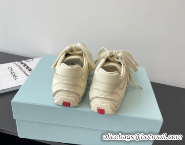 Good Quality Prada Antiqued Leather Sneakers Cream White 2025 PR053004