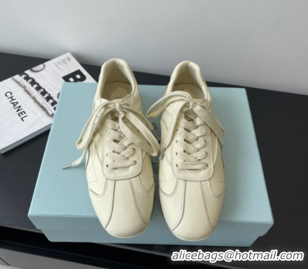 Good Quality Prada Antiqued Leather Sneakers Cream White 2025 PR053004